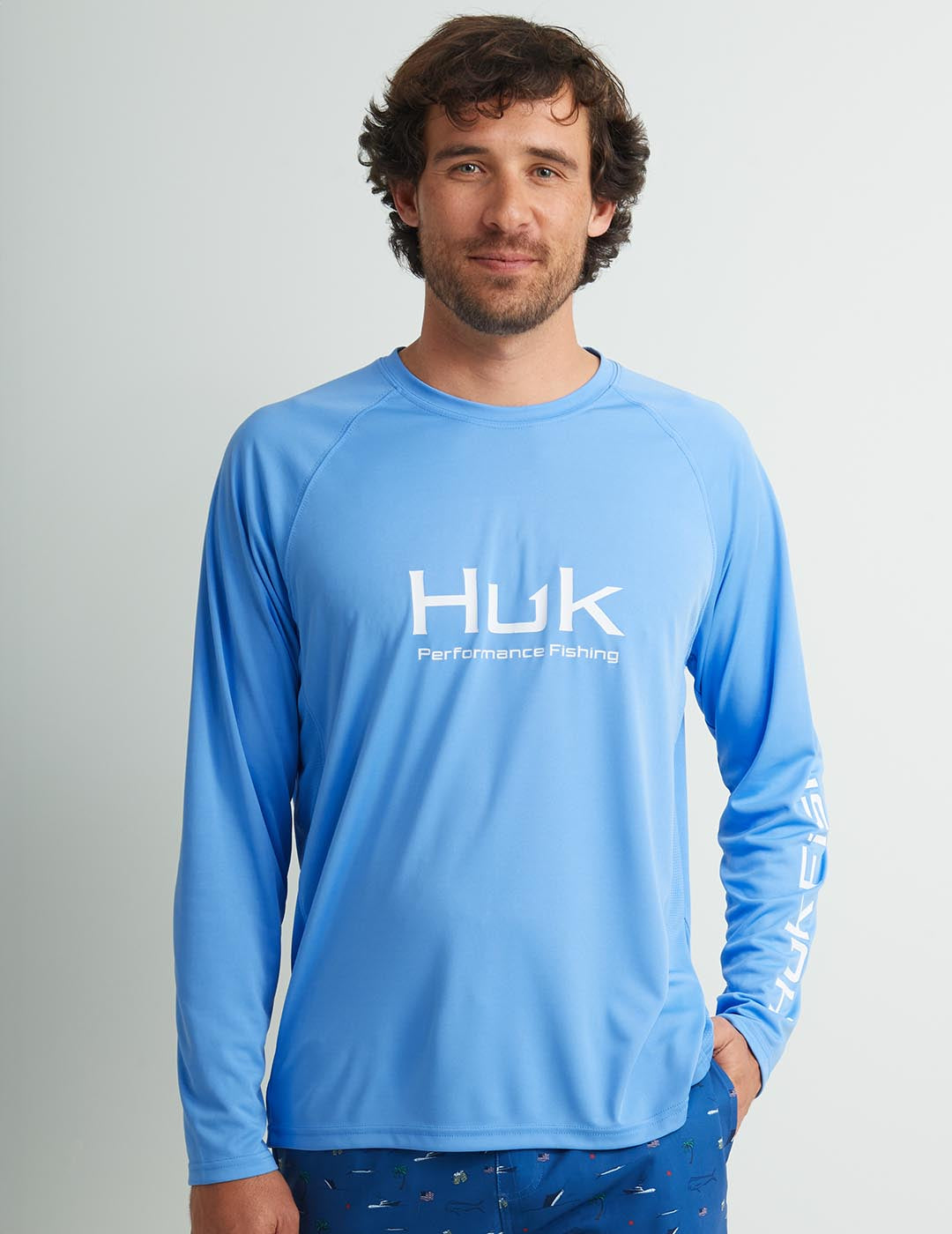 HUK Gear Men's Pursuit Performance Crew Shirts in Marolina Blue