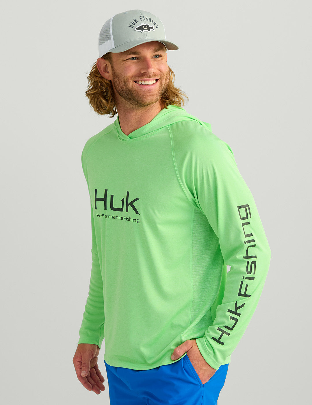 HUK Gear Men's Pursuit Performance Hoodie in Summer Green Heather