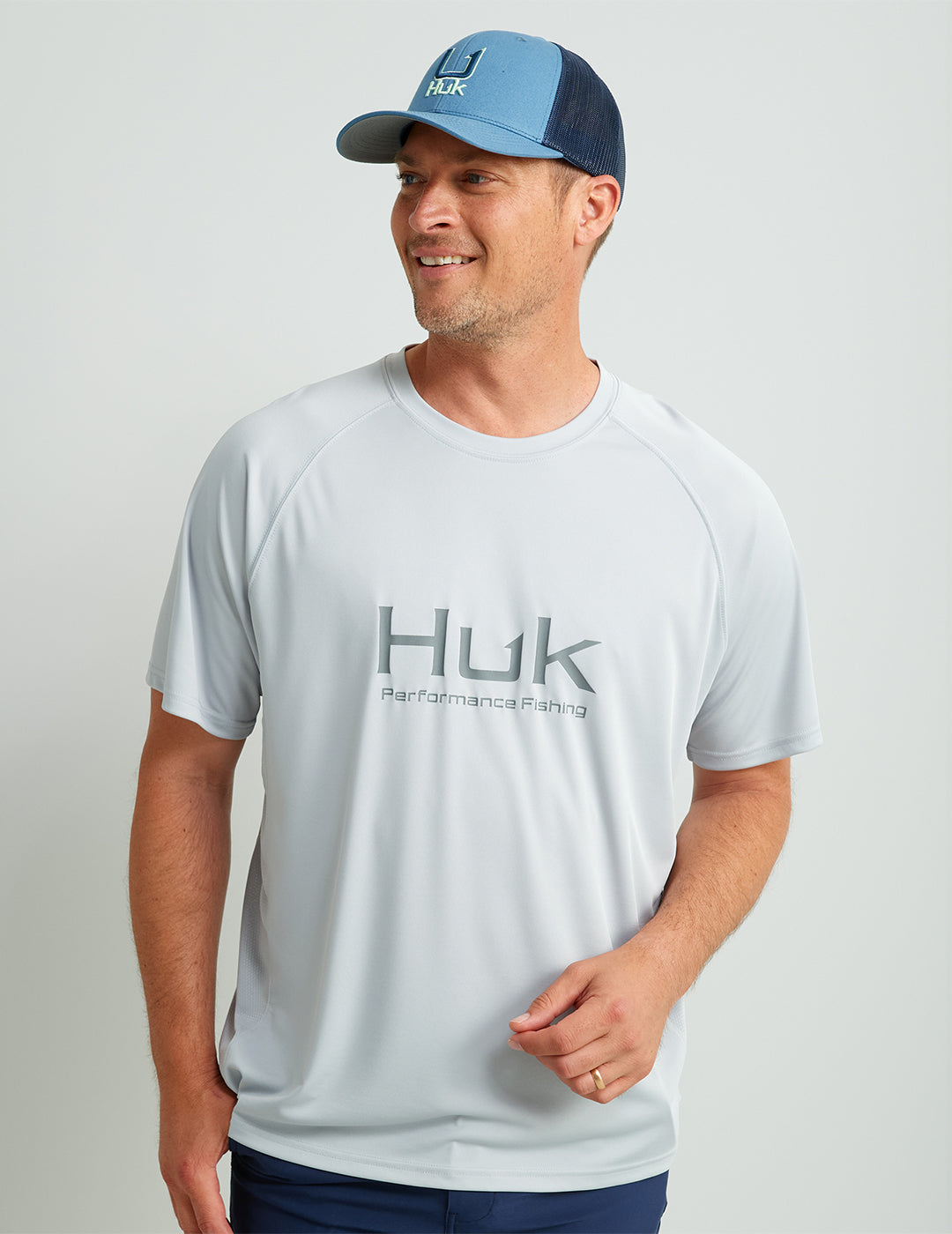 HUK Gear Men's Pursuit Short Sleeve Performance Crew Shirts in Harbor Mist