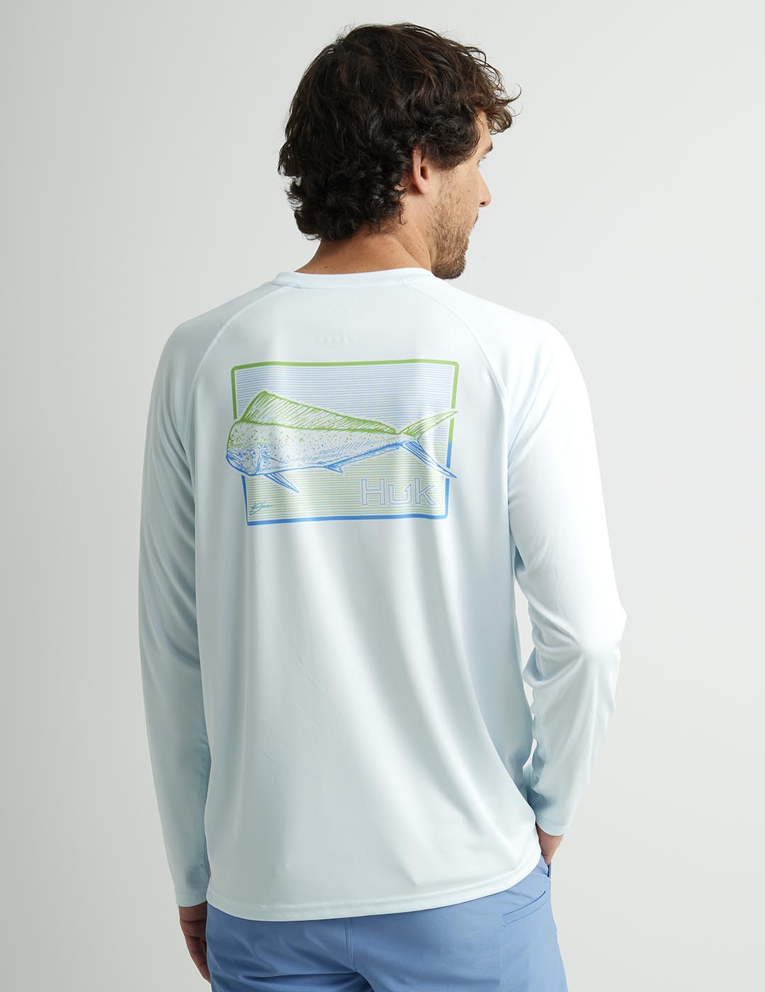 HUK Gear Men's KC Neon Dorando Pursuit Performance Crew Shirts in Ice Water