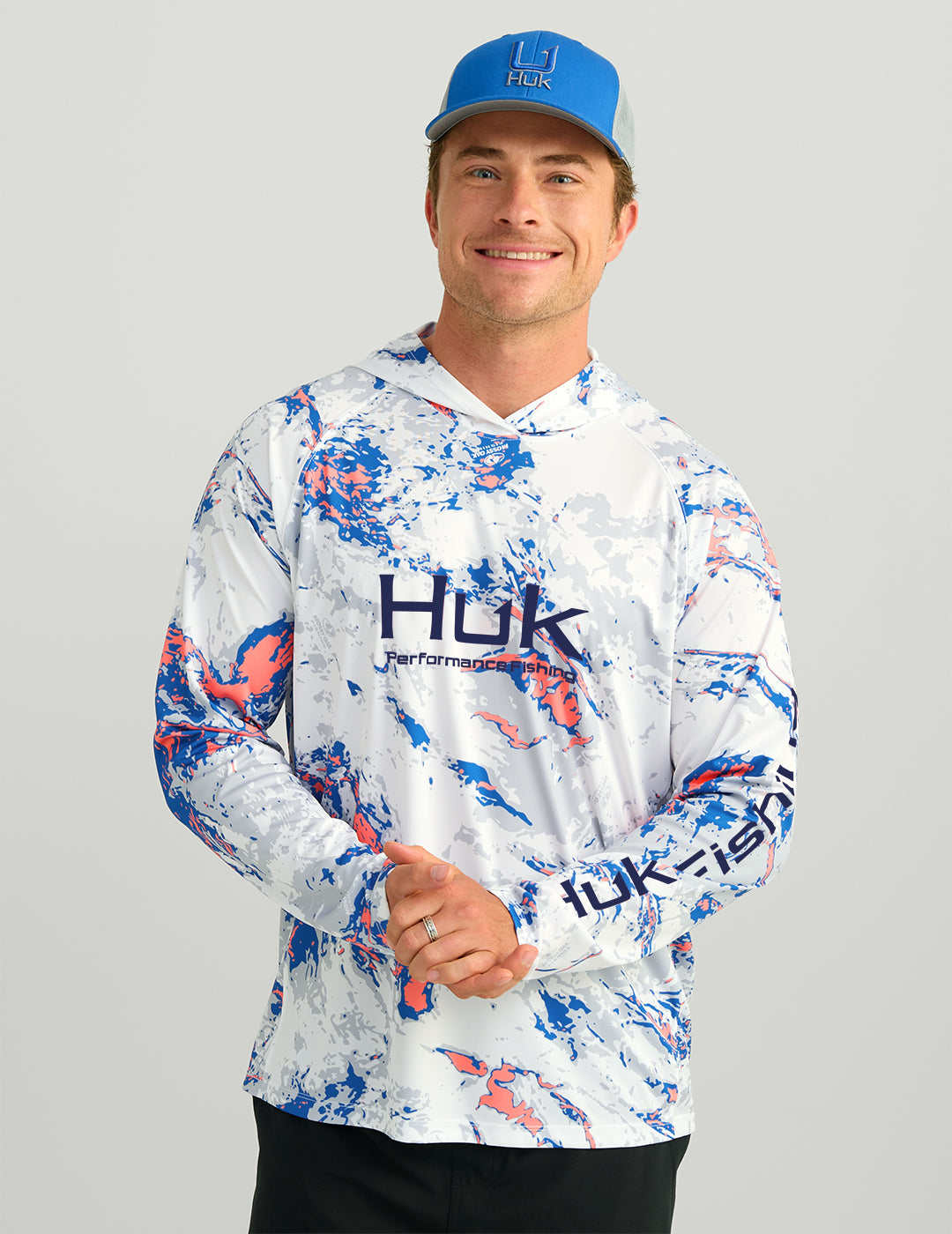 HUK Gear Men's Mossy Oak Pursuit Performance Hoodie in Mossy Oak Ocean Blue