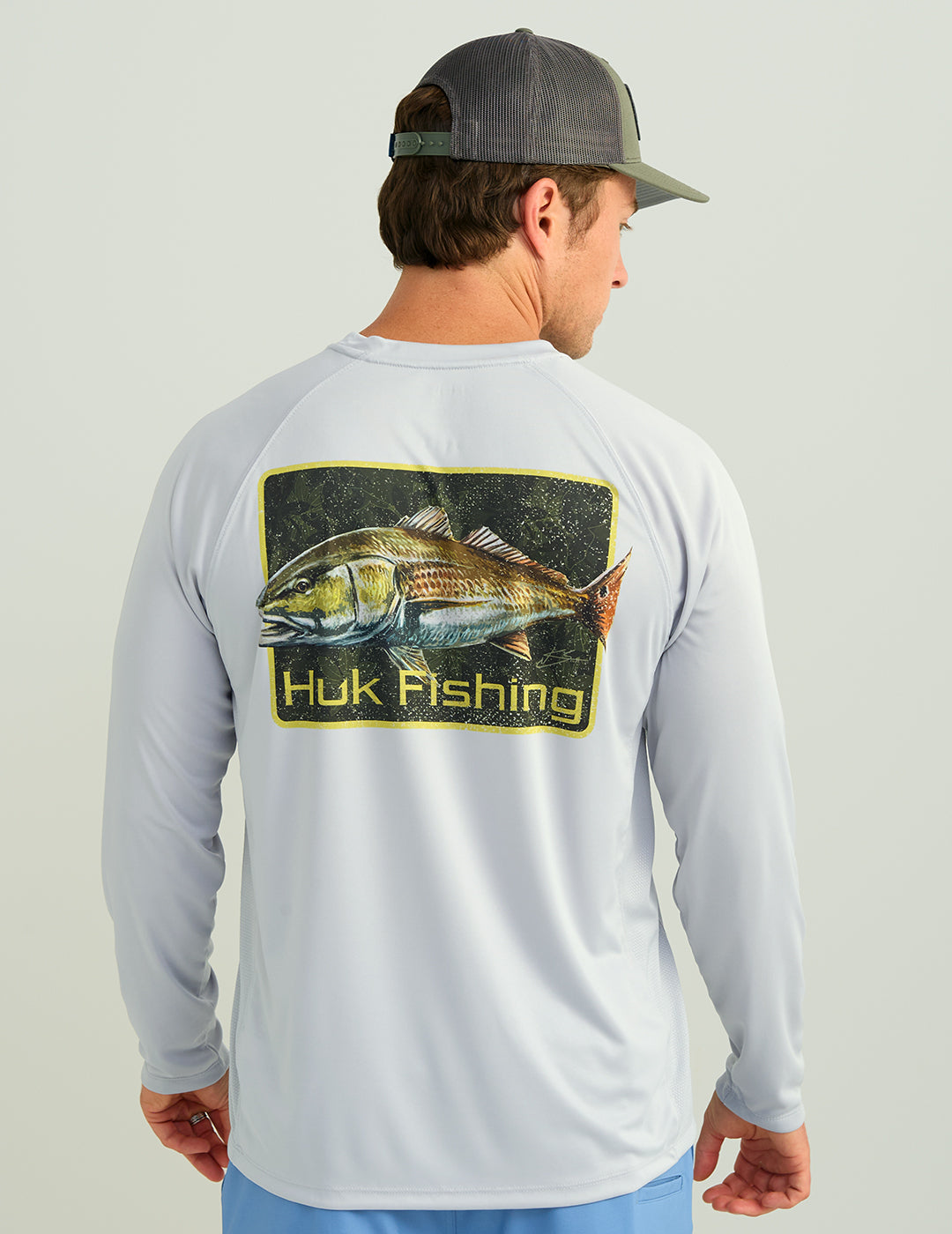 HUK Gear Men's KC Pursuit Performance Graphic Crew Shirts in Harbor Mist 2