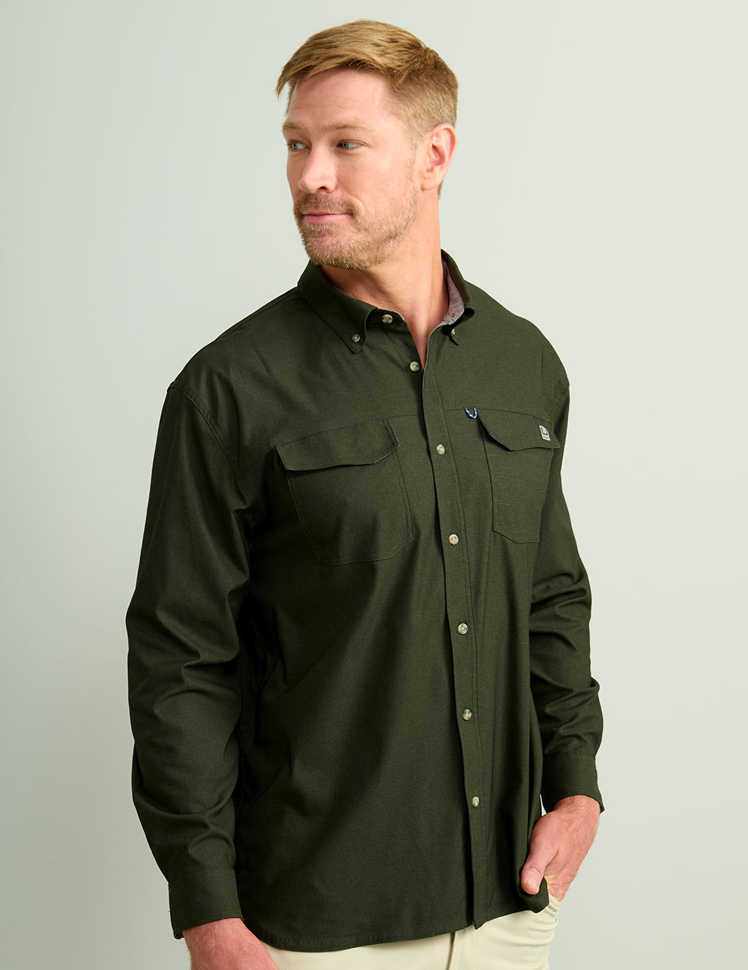 HUK Gear Men's Hawser Tech Lightweight Flannel Shirts in Cypress Landing Heather