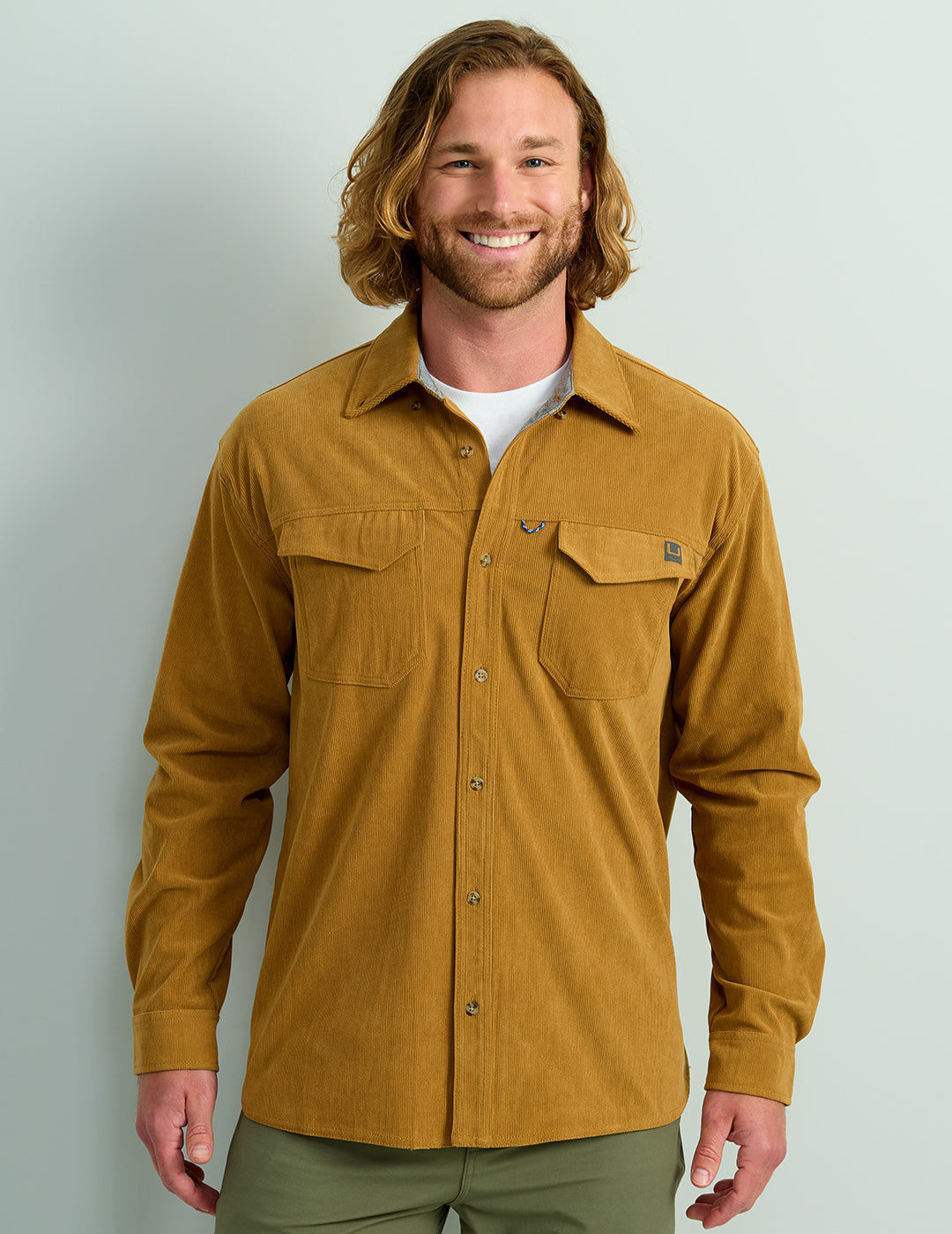 HUK Gear Men's Hawser Corduroy Button-Down Shirts in Sand Piper