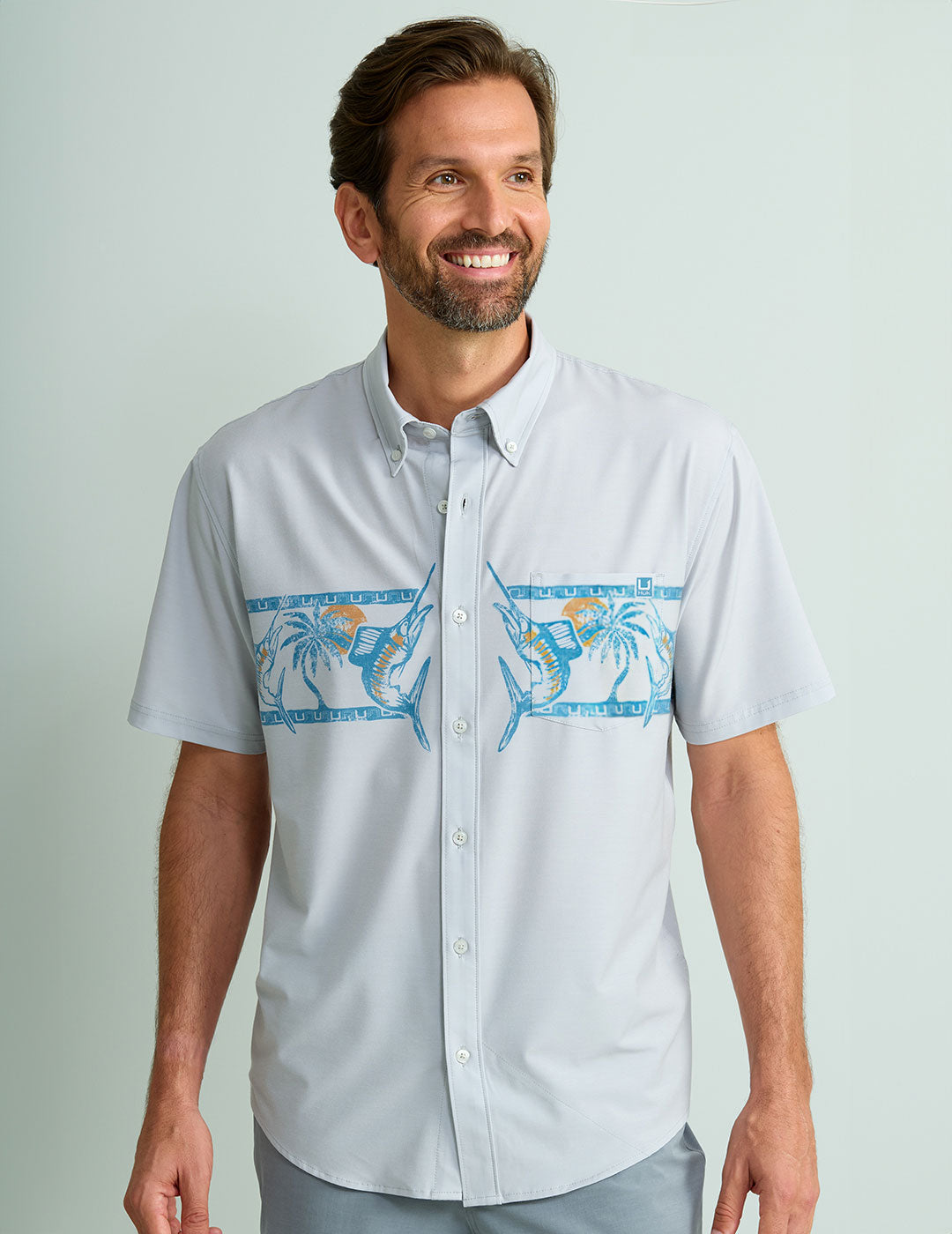 HUK Gear Men's Kona Button-Down Shirts in Harbor Mist