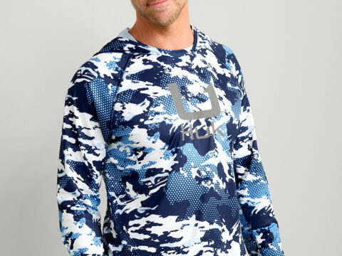 HUK Gear Men's KC Print Icon Performance Hoodie in Kc Marolina Blue Grazier