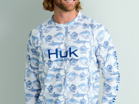 HUK Gear Men's Hidden Huk Pursuit Performance Crew Shirts in Marolina Blue Slam Dunk