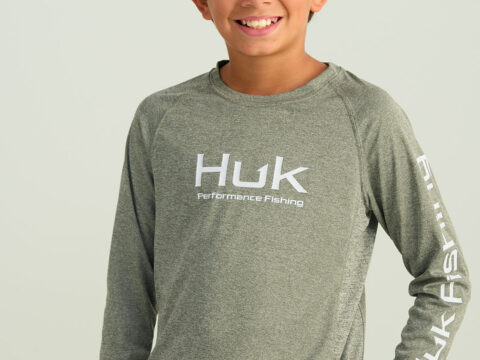 HUK Gear Kids Pursuit Performance Crew Shirts in Heather Moss