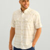 HUK Gear Men's Diamond Back Plaid Short Sleeve Button-Down Shirts in New Khaki Plaid